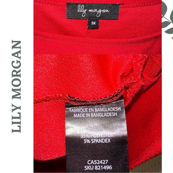 🛍️3/$40 Lily Morgan Cold Shoulder Red Women's Top with Waistband Size 3X - Picture 5 of 5